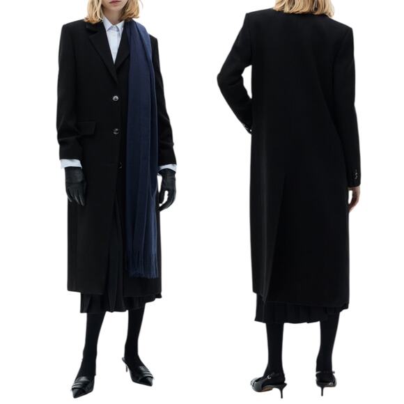 NEW Mango Long Structured Wool Coat Single Breasted Black Size XXS - Picture 1 of 12